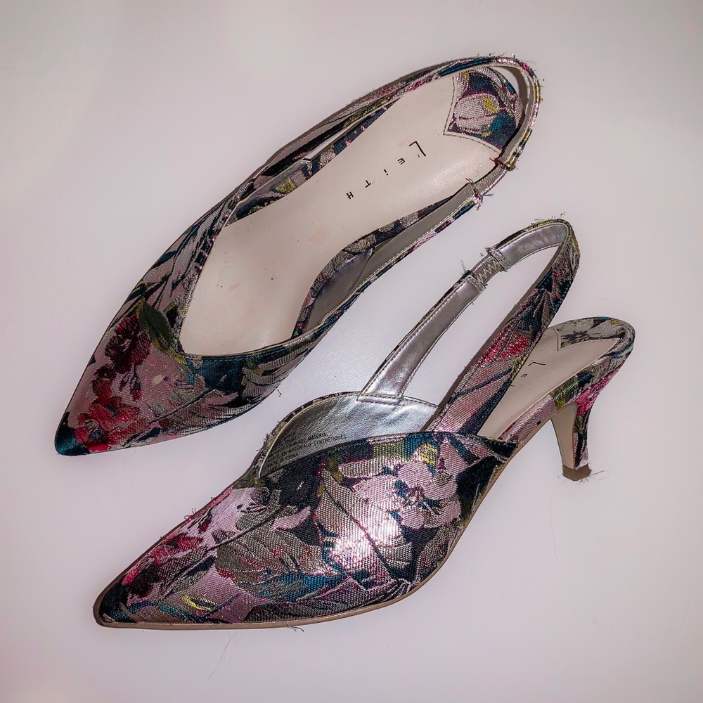 Leith vneck slingback floral mini heels